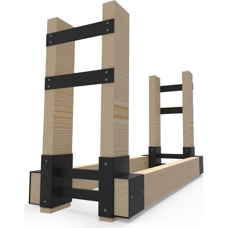 Étagère à Bois de cheminée d'extérieur avec 4 Barres de Support pour Piles de Bois de Chauffage, Cadre très résistant pour Bois équarri, 50 x 100 mm, Noir, 1 Paire (1/5)