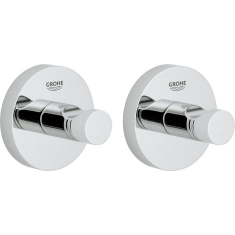Grohe – Lot de 2 patères murales en métal – Fixation invisible – Revêtement chrome éclatant – Série Essentials (1/5)