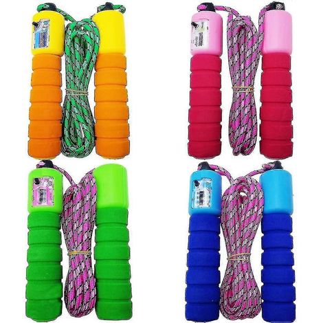 Corde à sauter souple et réglable colorée - Lot de 4 cordes à sauter légères avec poignées en mousse (couleur aléatoire) (1/5)