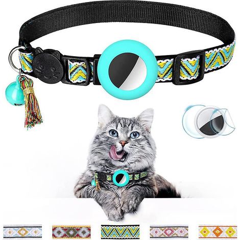 collier Chat (s,jaune Vert),collier Pour Chat Avec Cloche Collier Chat Airtag Support Airtag Tanche Boucle De Scurit,collier Chat Anti Tranglement (1/5)