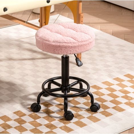 Tabouret de travail réglable Ø50x50-66 cm rose en polyester avec roulettes et rotation 360° (1/5)