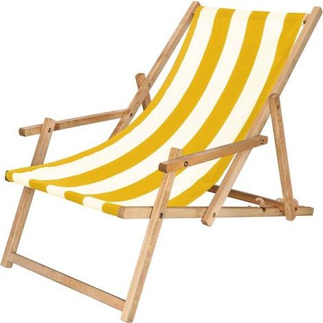 Chaise longue de jardin pliante imprégnée avec accoudoirs jaune et blanc. (1/2)