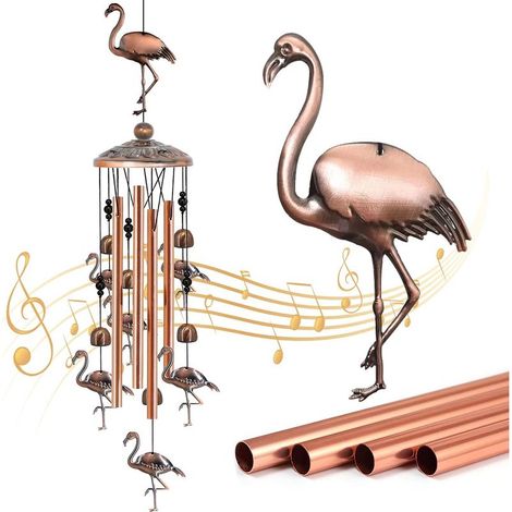 Carillon à vent flamant rose pour extérieur décoration de jardin pour patio et terrasse original (1/5)