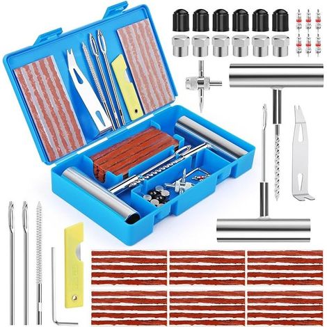 Ensemble de 58 pièces, kit de réparation de pneus, kit anti-crevaison pour voiture, outils de réparation de crevaison, adapté aux pneus de voiture et de moto (1/4)