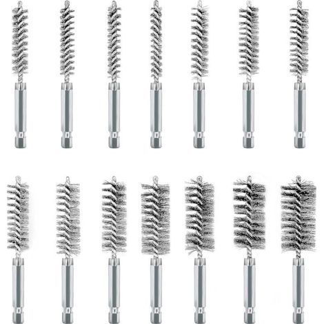 14Pcs Brosses Métalliques pour Visseuse, Acier Inoxydable Brosses Métallique a Main Cylindriques, Jeu de Brosse de Trou pour Perceuse Meuleuse et Autres Outils Rotatifs (1/5)
