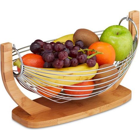 Corbeille À Fruits - Hamac En Inox Sur Support Bambou - Design Ouvert Pour Bonne Aération - 18,5 X 38 X 23 Cm - 1 Pièce (1/5)