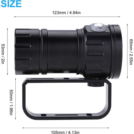 Lampe torche LED 3,7 V 28 800 lm pour la photographie et la plongée (portée jusqu'à 80 m) avec support. (1/5)
