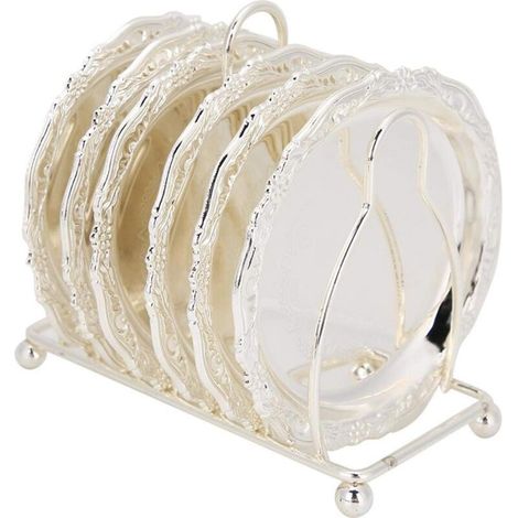 Posavasos chapados en oro de cuatro pulgadas con soportes para mesas de centro y cocinas, accesorio para bares y cafeterías, decoración de mesa - Crezuo