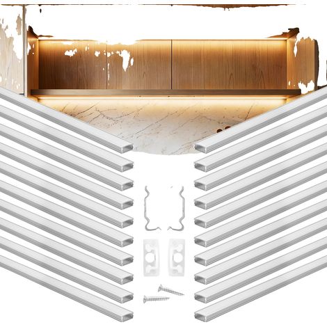 Perfil en V de aluminio para LED, paquete de 10, 2 m (6,6 pies), tapa de cartón, tapas, clips, fácil instalación, 2 m-b, forma de U (1/2)