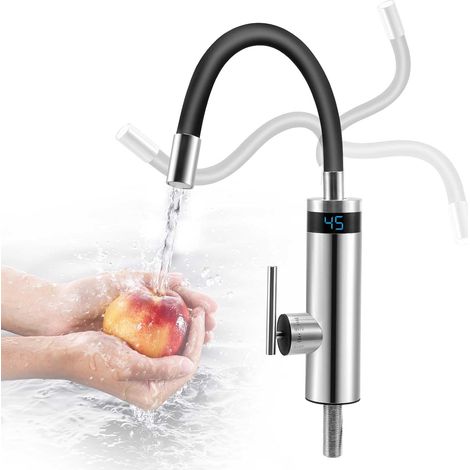 Grifo eléctrico con calentador de agua instantáneo, grifo calefactor de acero inoxidable de 3000 W, calentador de agua para cocina con caño flexible y pantalla de temperatura, para cocina y baño. (1/5)