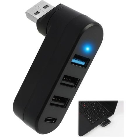 Hub USB 3.0 à 4 Ports avec Rotation à 90° et 180°, Splitter USB avec 3 Ports et Un Port Type-C pour Données et Alimentation, Extenseur USB pour Ordinateur Portable, Voiture et Plus (1/5)