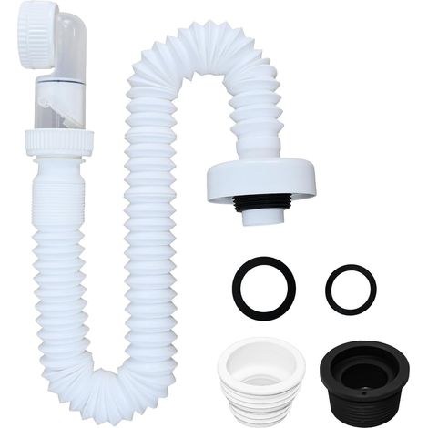 Siphon Lavabo Flexible Tuyau de Vidange Remplaçable Tuyau de Vidange Flexible Extensible 32-93cm Evacuation Evier 1-1/4" Siphon Gain de Place (1/5)