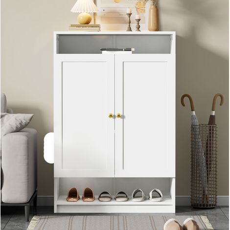 MEUBLIV Mobile portascarpe bianco 73x34x109 cm – 2 ante, ripiani regolabili (1/5)