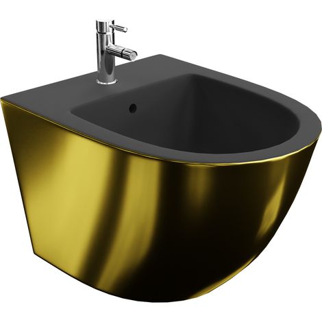LAVITA Bidet mural universal Sofi Gold/Black avec trou de robinet et trop-plein en céramique Hygiénique et facile d'entretien (1/5)