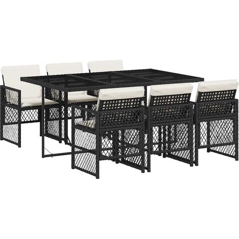 Maison Exclusive - 7-tlg. Garten-Essgruppe mit Kissen Schwarz Pol