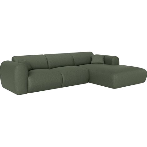 Vente-Unique – Canapé d'angle droit 5 places en tissu chiné vert – Garnissage haute résilience – Structure bois – Dimensions 280x165cm (1/5)