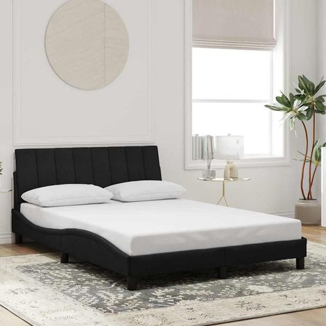 Cadre de lit Hanko avec tête de lit velours noir 120x200 cm, sans matelas, assemblable, pour chambre moderne (1/4)