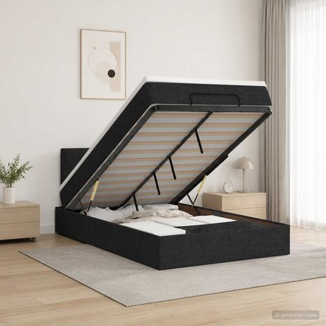 vidaXL Lit coffre avec matelas et LED Noir 120 x 190 cm Tissu (1/5)