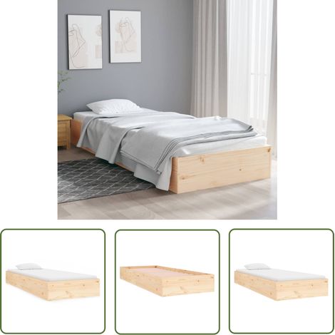 The Living Store Cadre de lit sans matelas bois massif 75x190 cm - Lit Simple - Cadre De Lit - Lit En Bois - Bois De Pin - Meuble Chambre (1/5)