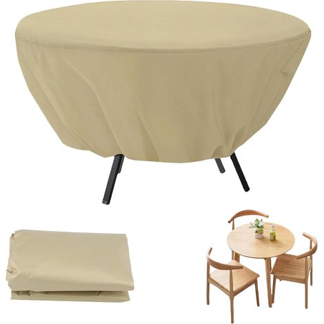 Round Garden Table Cover, Waterproof Round Garden Table Cover, Dustproof Patio Furniture Cover and Outdoor Table Cover, for Garden Tables (Beige, 127×58cm) (1/5)