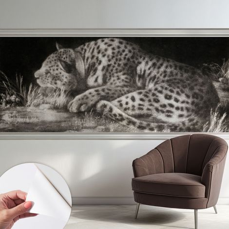 Carta da parati adesiva - fotomurale - facile da applicare - per la soggiorno - camera da letto - Lepardo a riposo 250x104 cm (1/5)