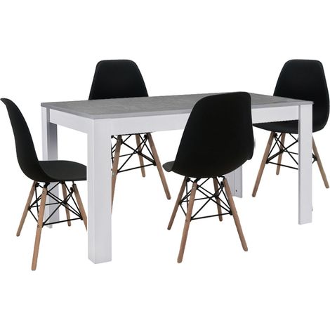 Pack Mesa de Comedor o Cocina Fija Blanco y Gris + 4 Sillas Estilo Nordico Negro (1/5)