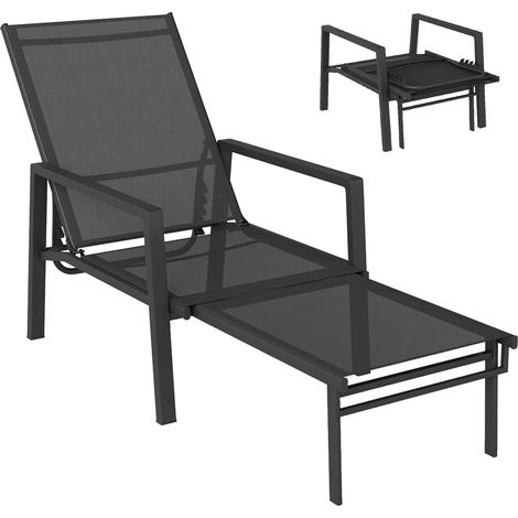 Chaise longue inclinable 5 positions, repose-pieds rétractable jardin (1/5)