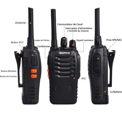Baofeng Talkie Walkie Longue portée Rechargeable Professionnelle 16 Canaux PMR Talkies-Walkies Radio,avec oreillette, USB Chargeur, Batterie(1 Paire) (1/3)