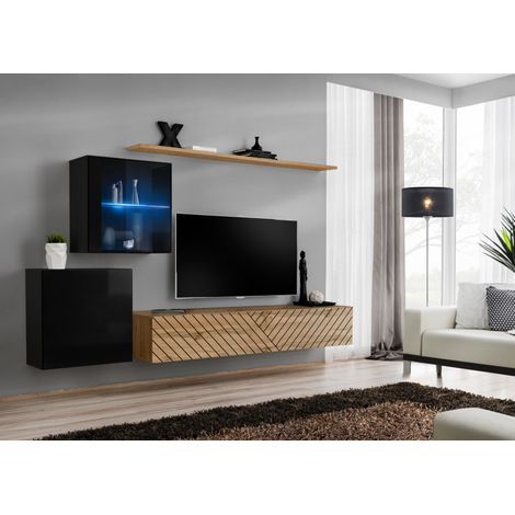 Ensemble de 4 meubles muraux "Switch XV" pour TV en bois - Beige et Noir - L 260 x H 150 x P 40 cm - Livraison gratuite