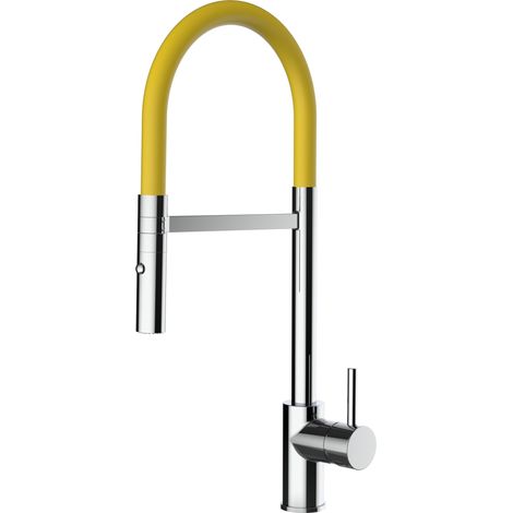 Wasserhahn Kueche Spueltischarmatur chrom Kuechenarmatur mit 360 schwenkbarem gelb Auslauf und abnehmbare 2 strahl Handbrause (1/4)