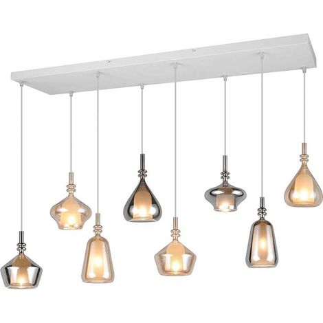 Hängelampe Pendelleuchte Deckenleuchte Metall weiß E14 8-flammig L 115 cm (1/5)