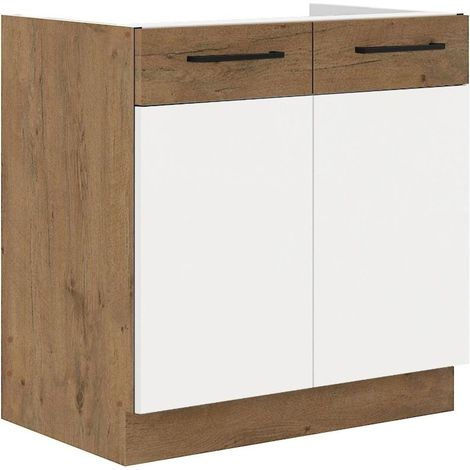 Vigo Spülenschrank 80 cm Eiche Lancelot Weiß Hochglanz Küchenzeile Küchenblock (1/4)