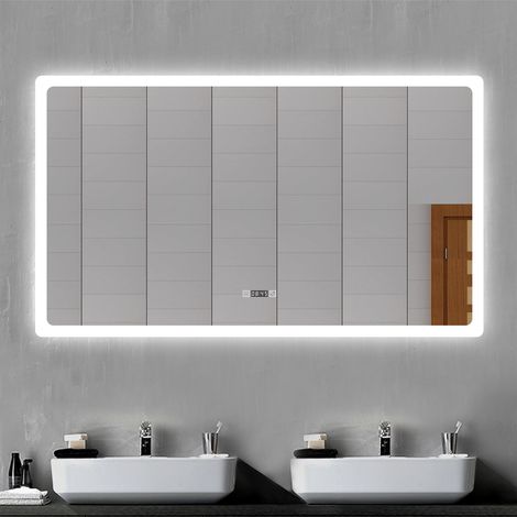 OCEAN Specchio da bagno rettangolare con LED,160x80cm,orologio,Disappannamento,3 Temperature di Colore (1/5)