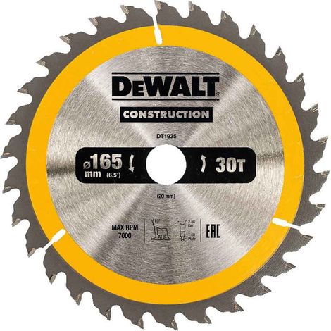 DeWalt DT1935-QZ Construction 165mm x 20mm 30T Circular Saw Blade