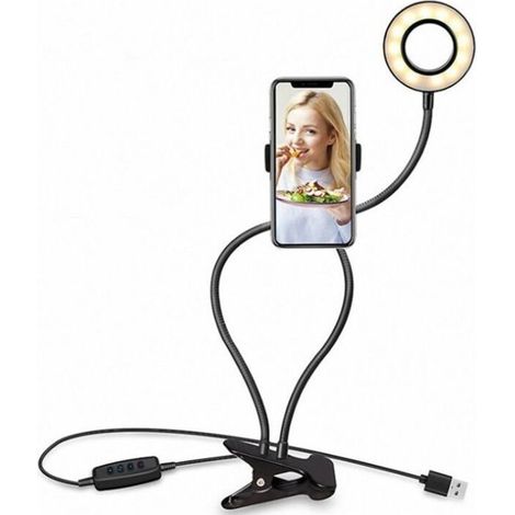 Éclairage d'accentuation, lampe à piles, lampe de table 15 cm avec pince, lumière d'appoint, anneau lumineux pliable pour selfies, noir --Crezuo (1/5)