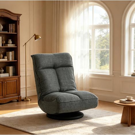Sillón relax giratorio gris con respaldo reclinable, 5 posiciones, estructura metálica DESVIAE (1/5)