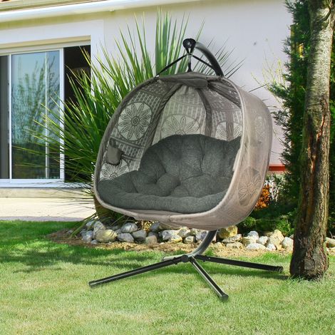 Poltrona sospesa per 2 persone con supporto, pieghevole, con cuscino, acciaio, sabbia OKMYHOME (1/5)