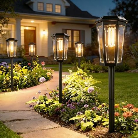 Outdoor Solar Light, Outdoor Solar Garden Light, Set of 4 Outdoor Patio Lights, Waterproof Outdoor Solar Lighting for Paths, Yards, Driveways, Patios (1/5)