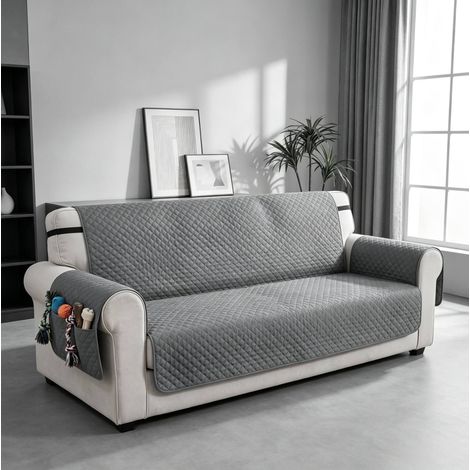 Wasserdichte, rutschfeste 3-Sitzer-Sofahusse mit Taschen, grau OKMYHOME (1/5)