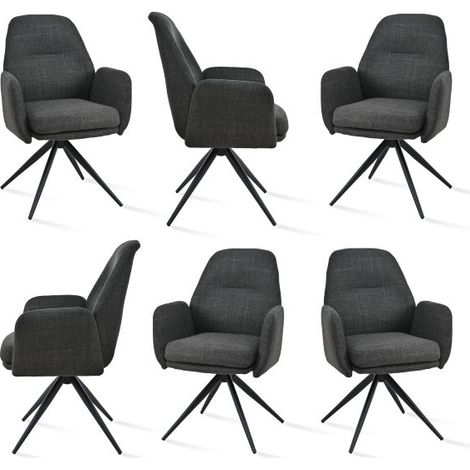 Bon Furni Chaises 360° Pivotantes Tissu Effet Lin Gris foncé, Lot de 6