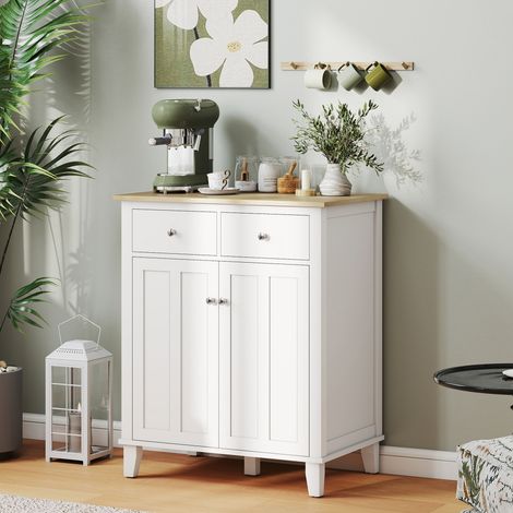 Küchen-Sideboard/Aufbewahrungsmöbel für Schlafzimmer, Wohnzimmer oder Büro mit 2 Türen und 2 Schubladen, 76 x 48 x 91 cm, weiß