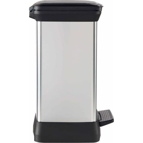Curver – Poubelle à pédale 30 l – 2 compartiments amovibles 10 l + 18 l – Dimensions 390 x 510 x 290 mm – Métallique argent et noir (1/5)