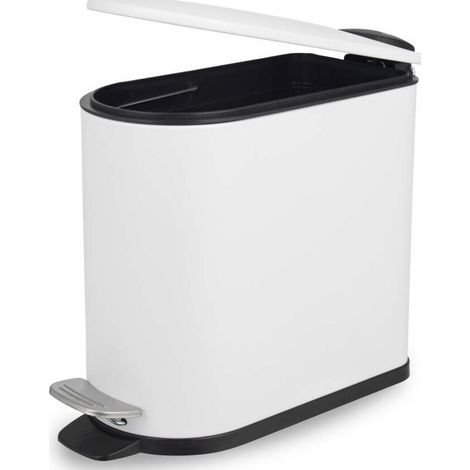Papelera con pedal Beldray LA036690WHTPEU7 Slimline con forma de D, 5 litros, blanca (1/3)
