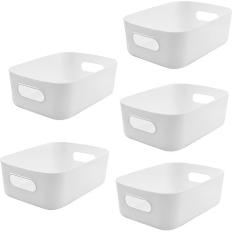 5 PCS Storage Basket, Plastic Baskets Storage Box Small Baskets with Handles Storage Container Organizer for Bathroom Kitchen (White, 20.5x15x7cm)