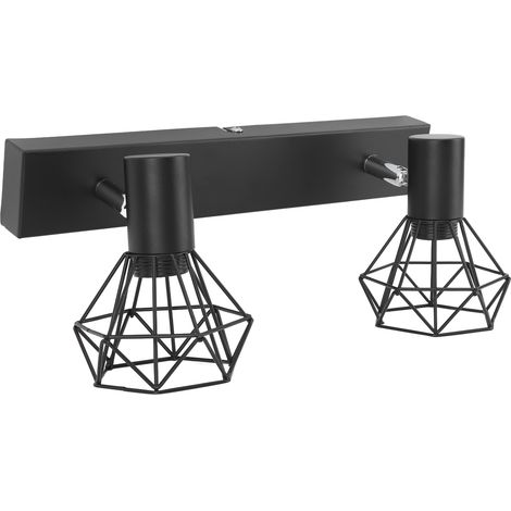 Plafonnier sur rail réglable 2 têtes, douille E14, kit luminaire vintage noir, installation filaire 85-265V (1/5)