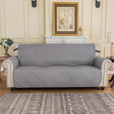 Housse Canapé 3 Places, Impermeable Housse De Canapé Avec Accoudoirs, Universelle Couvre Canapé Antidérapante, Gris Clair (1/5)