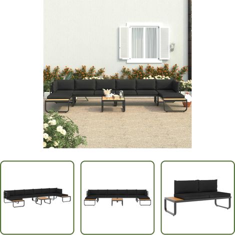 Chaise de salon - Canapé d'angle de jardin à 5 places avec coussins Aluminium WPC (1/5)