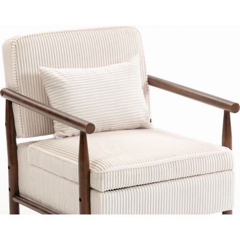 Sillón de lectura blanco con estructura de madera y almacenaje, HOMVRA (1/5)
