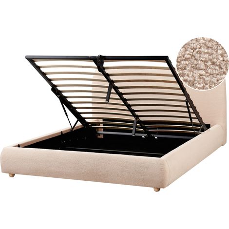 Cama con almacenaje minimalista moderno 160 x 200 cm bouclé beige Blagnac