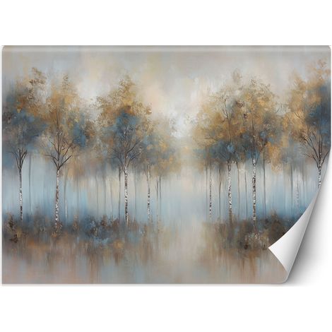 Fototapete Bäume Wald in Nebel-Landschaft 100x70 cm